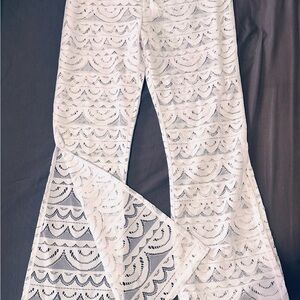 White Lace Flared Pants